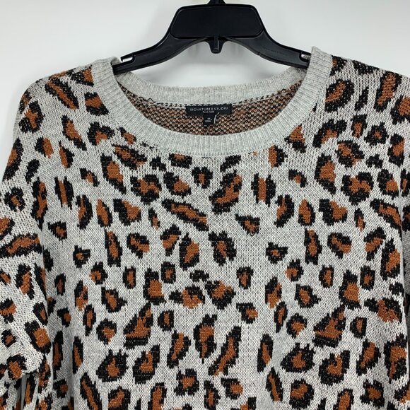 Signature Studio Sweater Leopard Print Pullover Long Sleeve - Picture 2 of 8